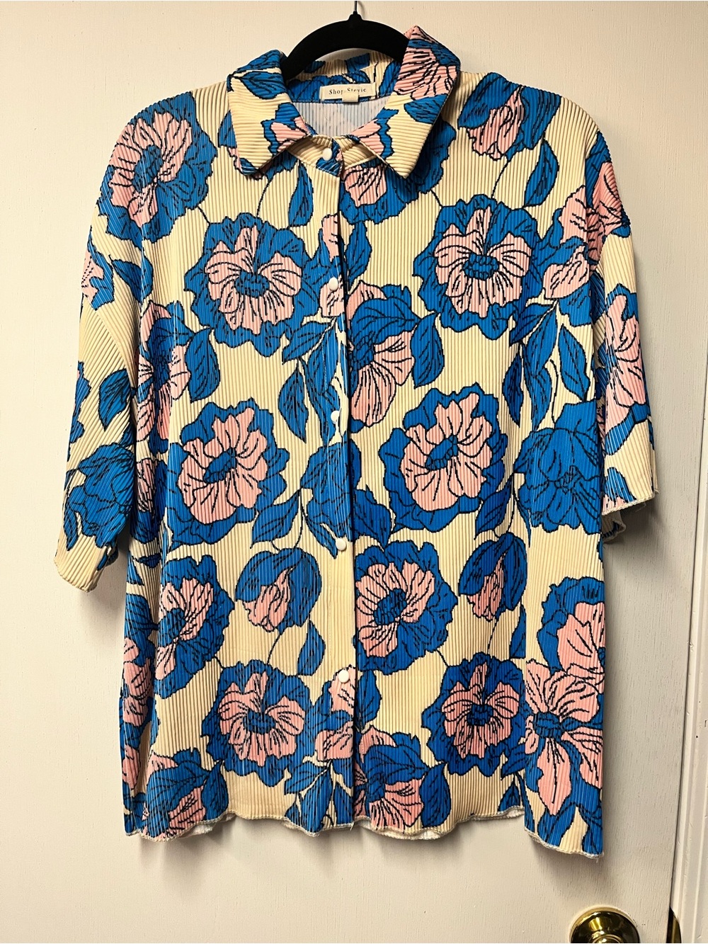 Shop Stevie Cream Shirt with Blue & Pink Floral Print